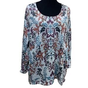 Bleu Woman 2X Long Sleeve Floral Vines Polyblend Knit Top with Pockets